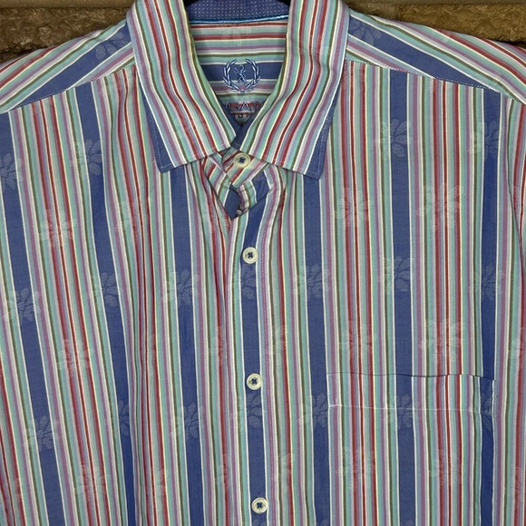Bugatchi Uomo Striped Flip Cuff Casual Long Sleeve Shirt Size Medium - Picture 12 of 12